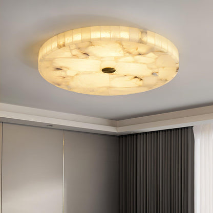Flush Mount LED Ceiling Light 20 in Round Alabaster Stone Mosaic Pattern for Bedroom Living Room Dining Room Kitchen White Gold Metal Frame