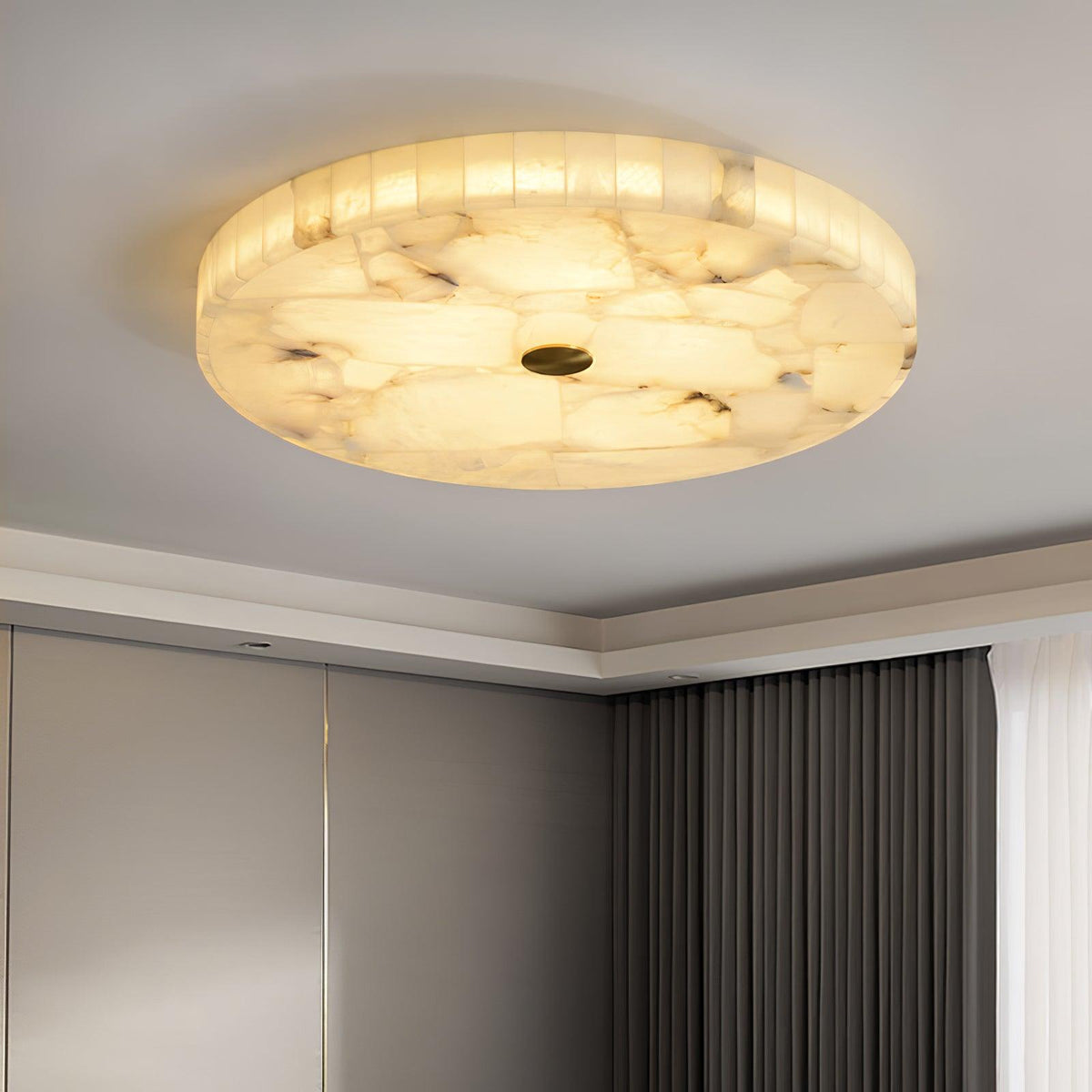 Plafonnier LED encastré rond en albâtre, profil de 5 cm, blanc doré, température de couleur réglable pour chambre, couloir, entrée, moderne, profil bas
