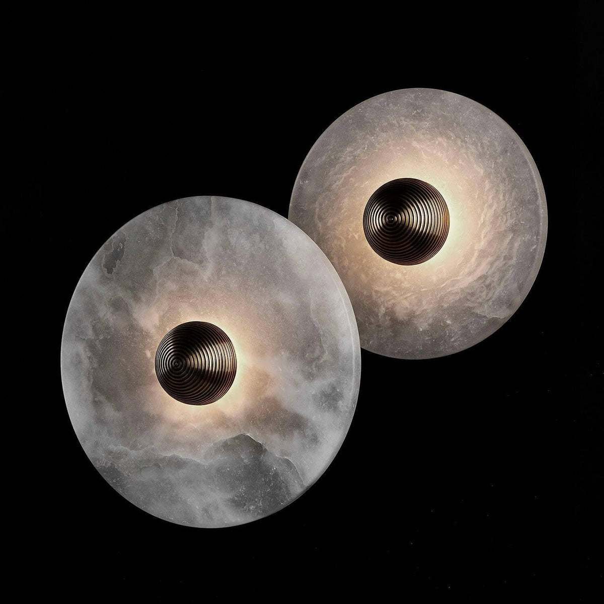 Round Stone Sconce with Built-In LED – Natural Veined Finish for Bedroom, Hallway & Living Room – 6 to 12 Inch Sizes – Minimalist Aluminum M