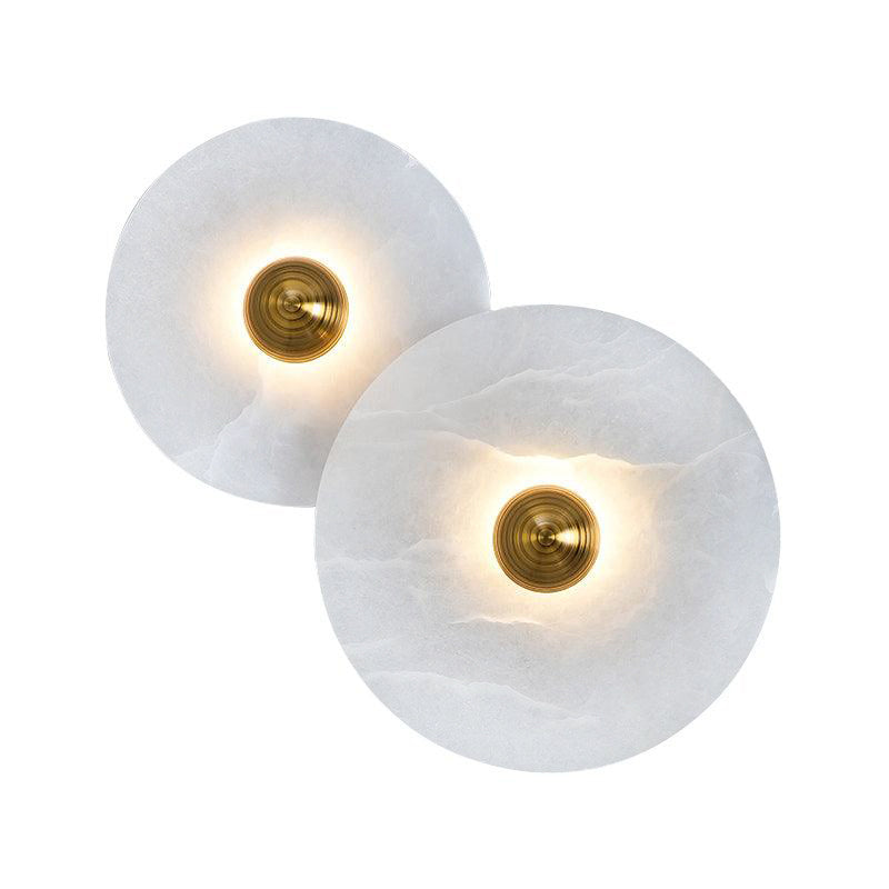 Round Stone Sconce with Built-In LED – Natural Veined Finish for Bedroom, Hallway & Living Room – 6 to 12 Inch Sizes – Minimalist Aluminum M