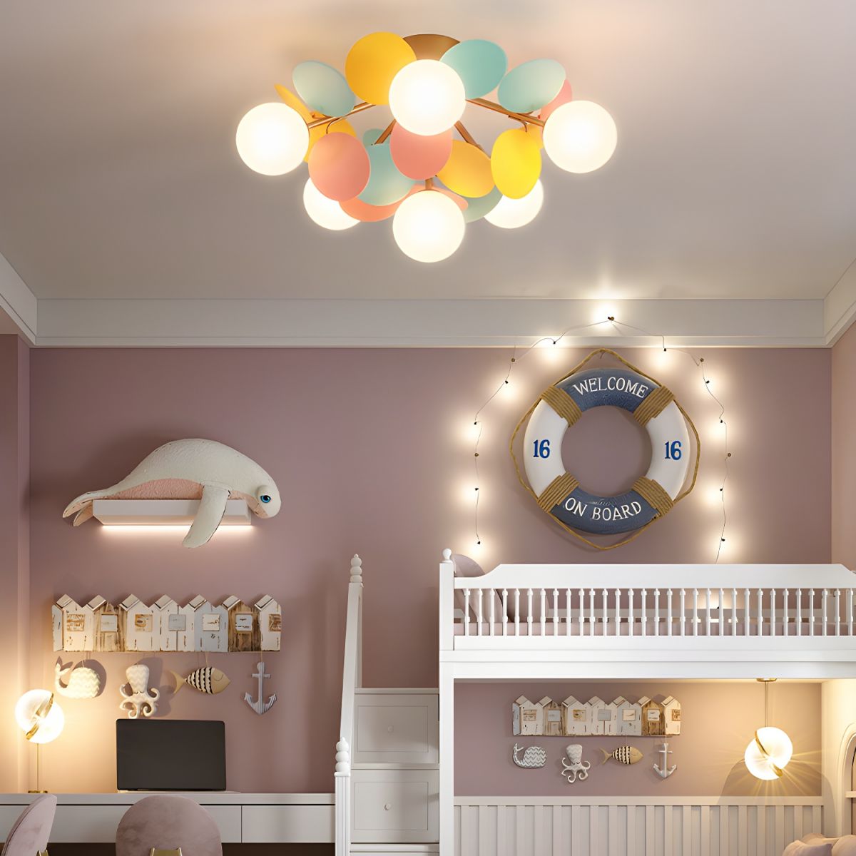 Flush-Mount Pastel Ceiling Light 10 in Diameter Metal & Acrylic for Kids Room Bedroom Office Home Nursery Small Space Overhead Lighting