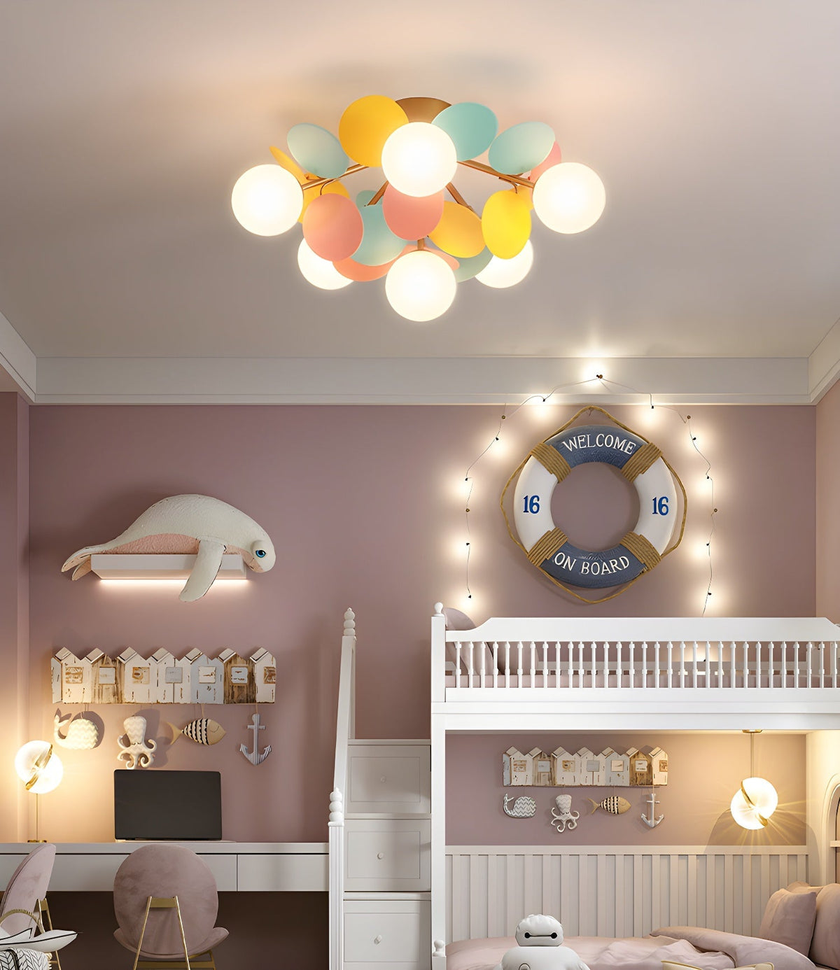 Flush-Mount Pastel Ceiling Light 10 in Diameter Metal & Acrylic for Kids Room Bedroom Office Home Nursery Small Space Overhead Lighting