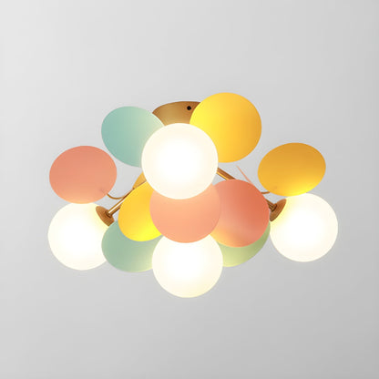 Plafonnier multi-globes avec abat-jours sphériques pastel – Luminaire LED coloré et moderne pour chambre d'enfant, salle de jeux et espace contemporain