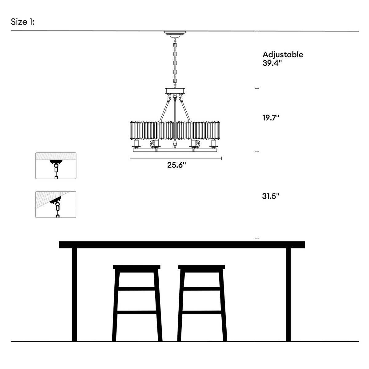 Wagon Wheel Crystal Fixture Matte Black Adjustable Hanging Light 31 Inch Dining Room Farmhouse Ceiling Lighting for Kitchen Island Living Ro