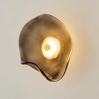 Glass Sconce with Warm LED 12 in Diameter Flowing Design for Bathroom Hallway Living Room Ambient Glow Contemporary Decor Moisture Resistant