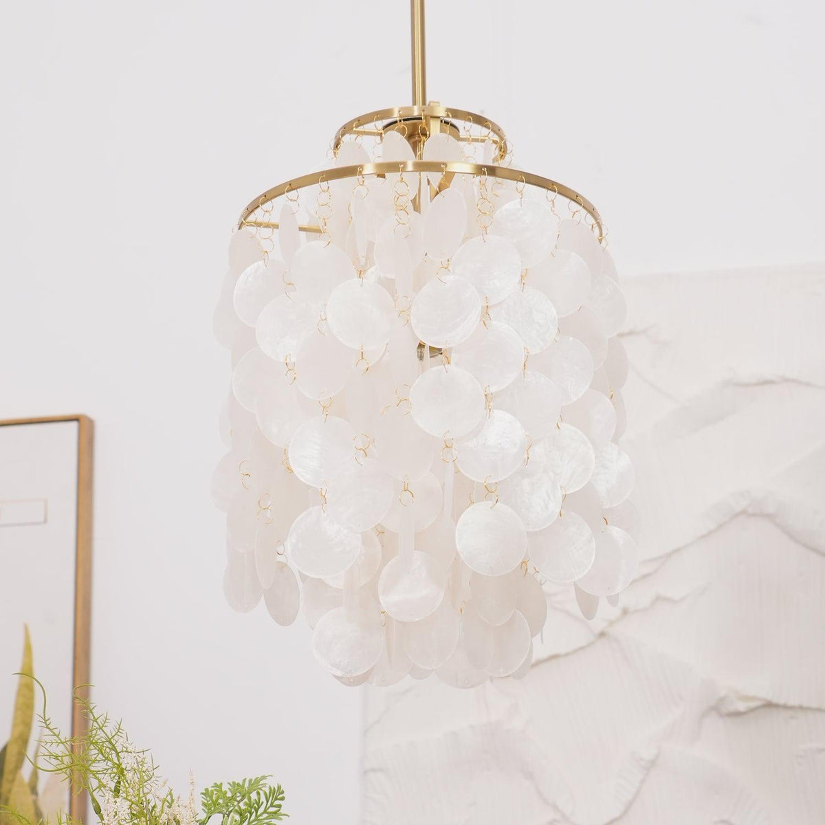 Cascading Shell Pendant Light Fixture Chrome Finish 28 Inches Adjustable Hanging Ceiling Lamp for Dining Room Kitchen Island Open Living Spa