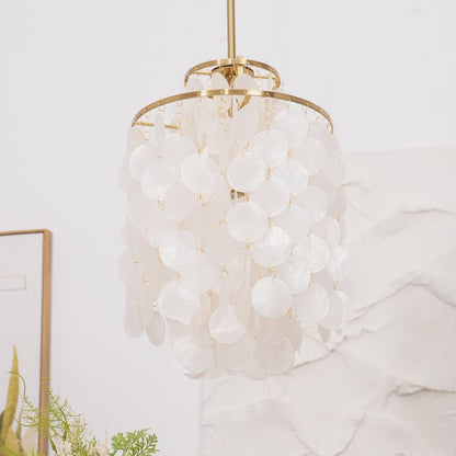 Cascading Shell Pendant Light Fixture Chrome Finish 28 Inches Adjustable Hanging Ceiling Lamp for Dining Room Kitchen Island Open Living Spa