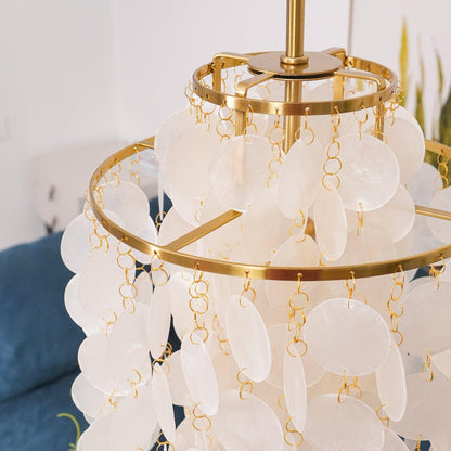 Cascading Shell Pendant Light Fixture Chrome Finish 28 Inches Adjustable Hanging Ceiling Lamp for Dining Room Kitchen Island Open Living Spa
