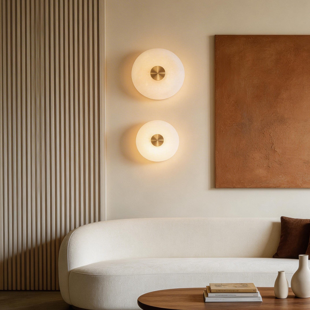 Round Wall Sconce Light with Natural Marble Shade – Nordic Style LED Fixture for Modern Interiors
