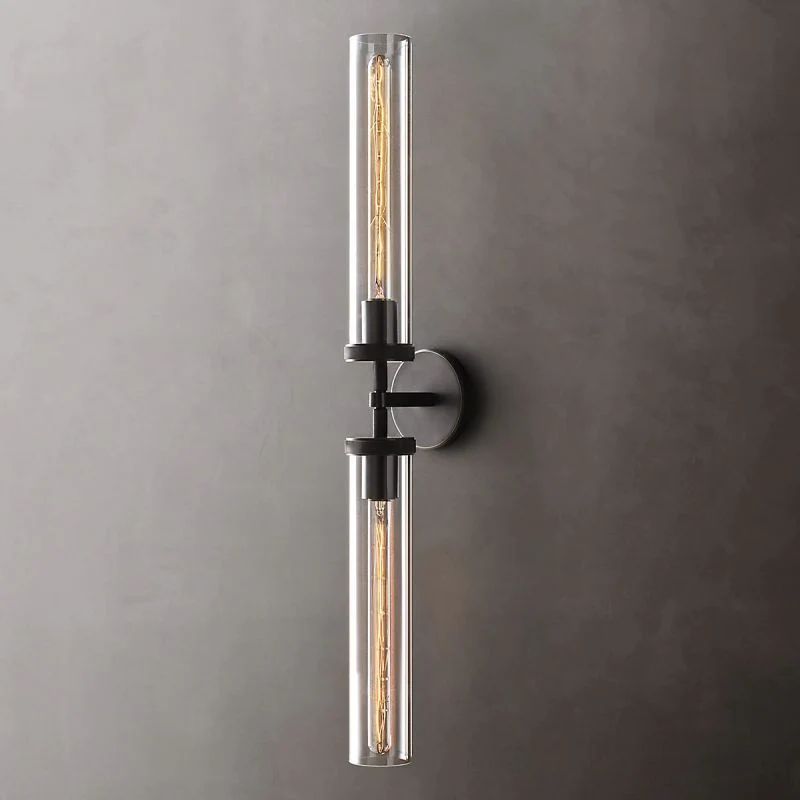 Industrial Linear Wall Light with Glass Hexagon Shade – Metal Hardwired Sconce for Hallway & Bedroom – Dimmable E26 Socket