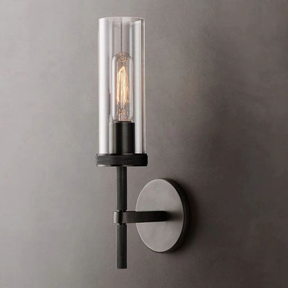 Cylindrical Glass Wall Sconce Light Fixture with Metal Backplate for Hallway Bedroom Living Room Entryway Bathroom