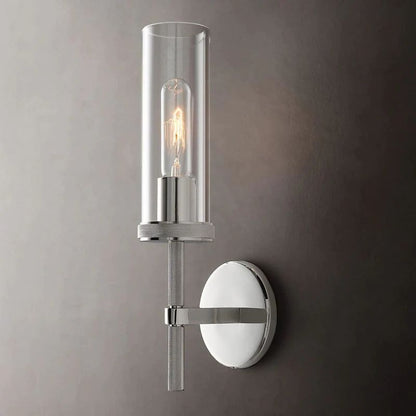 Cylindrical Glass Wall Sconce Light Fixture with Metal Backplate for Hallway Bedroom Living Room Entryway Bathroom