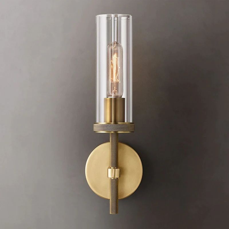 Cylindrical Glass Wall Sconce Light Fixture with Metal Backplate for Hallway Bedroom Living Room Entryway Bathroom