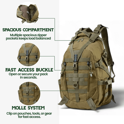Rovex | Tactical Backpack 40L with MOLLE System & Water-Resistant Fabric | Ergonomic Design for Adventurers