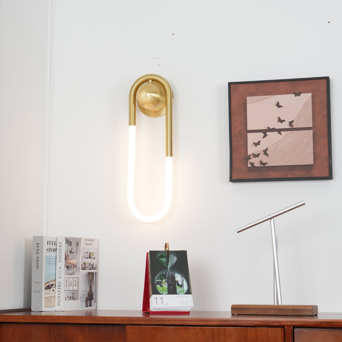 Sculptural Loop Sconce 9W Integrated LED Brass or Black Finish Dimmable Hardwired Fixture for Bedroom Hallway Living Room Contemporary Minim