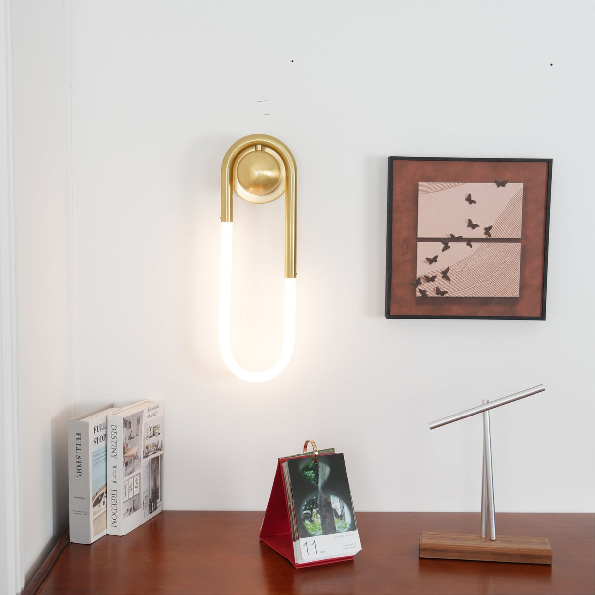 Sculptural Loop Sconce 9W Integrated LED Brass or Black Finish Dimmable Hardwired Fixture for Bedroom Hallway Living Room Contemporary Minim