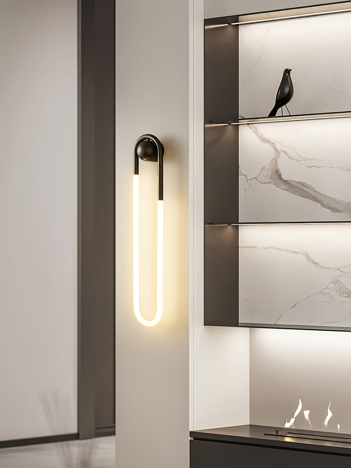 Sculptural Loop Sconce 9W Integrated LED Brass or Black Finish Dimmable Hardwired Fixture for Bedroom Hallway Living Room Contemporary Minim