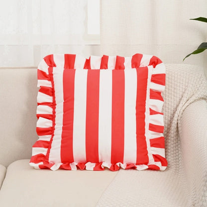 Ruffle Striped Cushion Cover - Soft Microfiber Blend, Cozy Design