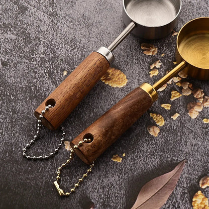 Ensemble de 8 cuillères à mesurer rustiques avec manches en bois et bols en acier inoxydable