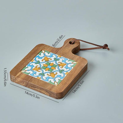 Rustic Ceramic Coaster with Solid Wood Base – Stylish Heat Resistant Drink Protector