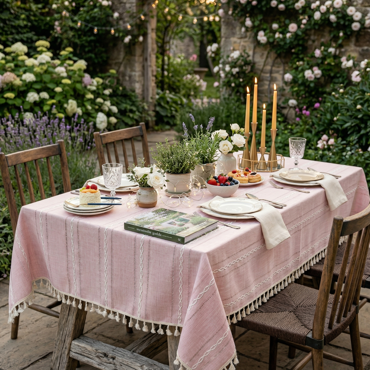 Rustic Cotton-Linen Tablecloth with Durable Striped Embroidery – Elegant Dining Table Cover