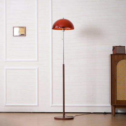 Standing Lamp with Dome Shade 60 in Tall Weighted Wooden Base Pull Switch Walnut Finish Bedroom Living Room Corner Lighting Retro Style
