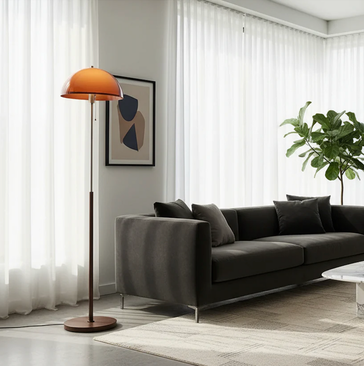 Rustina | Modern Floor Lamp with Retro Amber Dome | Elegant Lighting for Cozy Spaces