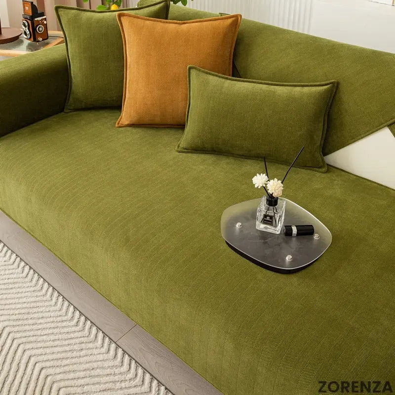 Non-Slip Sofa Cover Protector Soft Chenille Couch Slipcover Machine Washable for Living Room Furniture Protection Easy Install 1-3 Seater