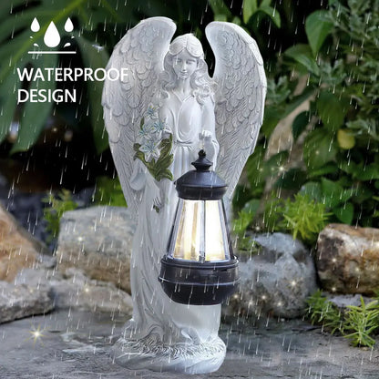 Solar Angel Figurine LED Light White Resin 12 Inch Waterproof Memorial Accent for Patio Pathway Yard Cordless Dusk to Dawn Automatic