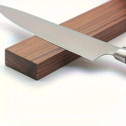 Wall-Mount Kitchen Knife Bar Solid Walnut Wood 16 Inch Magnetic Storage Strip Chef Blade Organizer Space Saver Rack for Cooking Tools Utensi