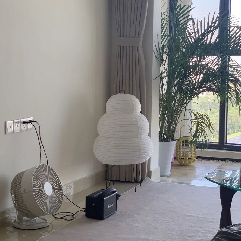 Paper Shade Standing Lamp with Metal Base – Warm Diffused Light for Living Room & Bedroom – Plug-In E27 Socket