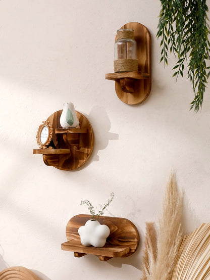 Natural Wood Floating Wall Shelf with Unique Grain | Stylish Decor for Small Spaces