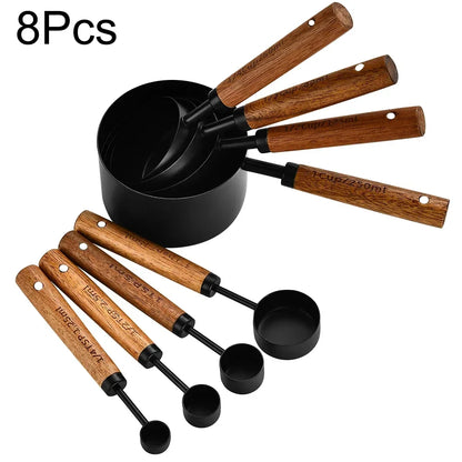 8-Piece Nesting Kitchen Measuring Spoons with Wood Handles Stainless Steel Cooking Baking Tools Set