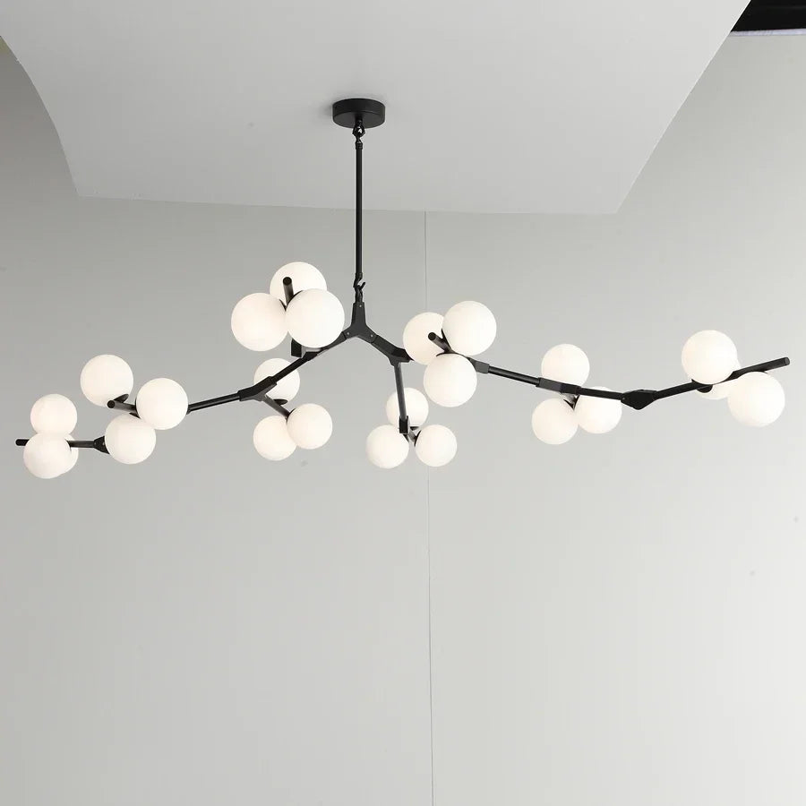 Sculptural Multi-Globe Ceiling Fixture with Repositionable Arms in Frosted Glass & Metal for Dining Areas & Living Spaces