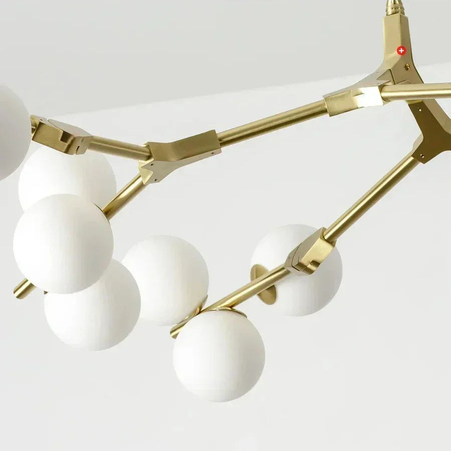 Sculptural Multi-Globe Ceiling Fixture with Repositionable Arms in Frosted Glass & Metal for Dining Areas & Living Spaces