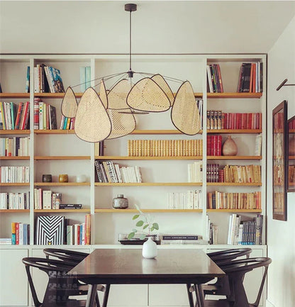 Woven Rattan Hanging Lamp 47 in Oval Natural Fiber Ceiling Fixture E27 Socket Adjustable Cord Dining Room Bedroom Boho Scandinavian Japandi