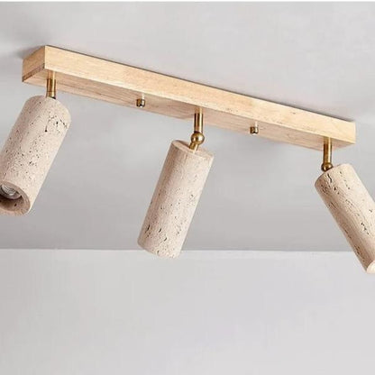 Triple-Head Adjustable Spotlight Bar Stone-Effect Wood Finish 24 Inches for Living Room Bedroom Track Accent Lighting Modern Low-Profile Fix