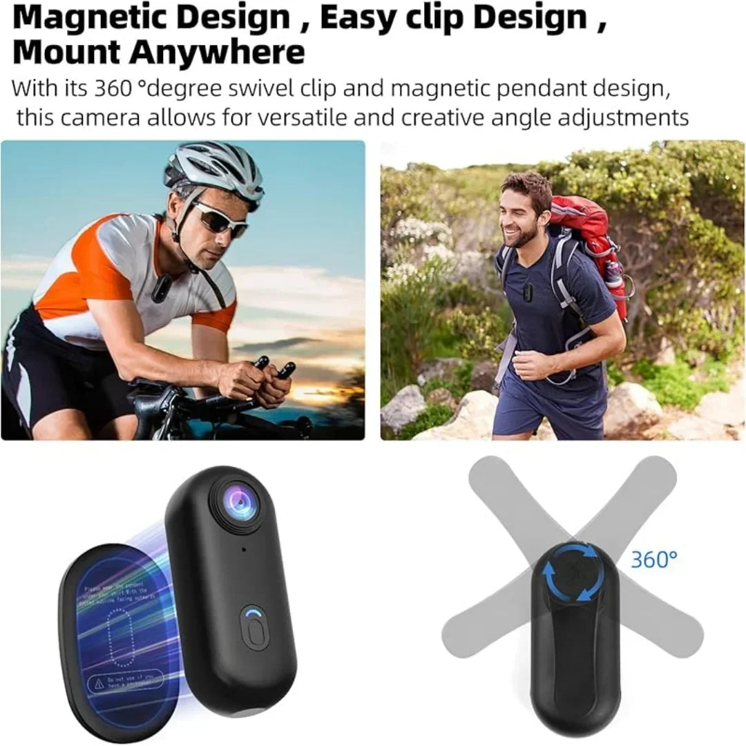 Compact 4K Action Camera with WiFi, Waterproof Housing, Magnetic Clip & 360° Rotating Mount for POV Recording