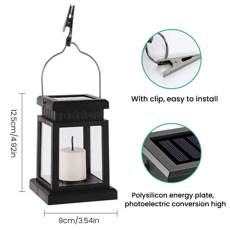 Outdoor Hanging Light with Flickering LED & Auto Sensor, Solar-Powered Decorative Accent for Patio Garden Pathway, Weatherproof ABS Construc