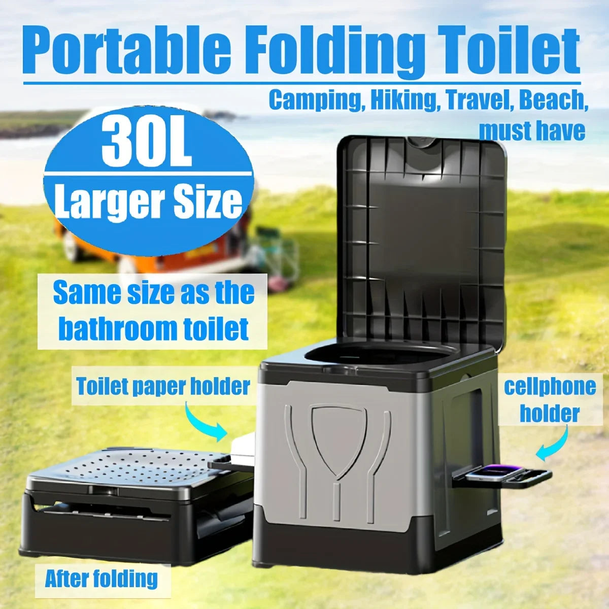 Camploo XL | Toilettes portables pour camping avec couvercle et design pliable | Confort extérieur extra large