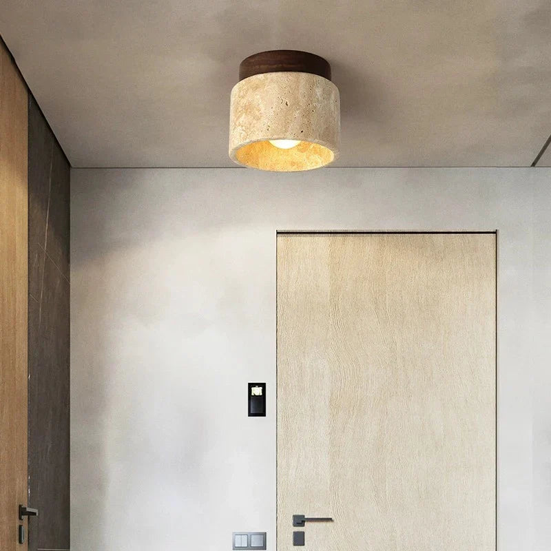 Plafonnier encastré en pierre naturelle crème 4,7 po, éclairage LED compact pour entrées, couloirs, chambres, foyers, style minimaliste moderne Japandi