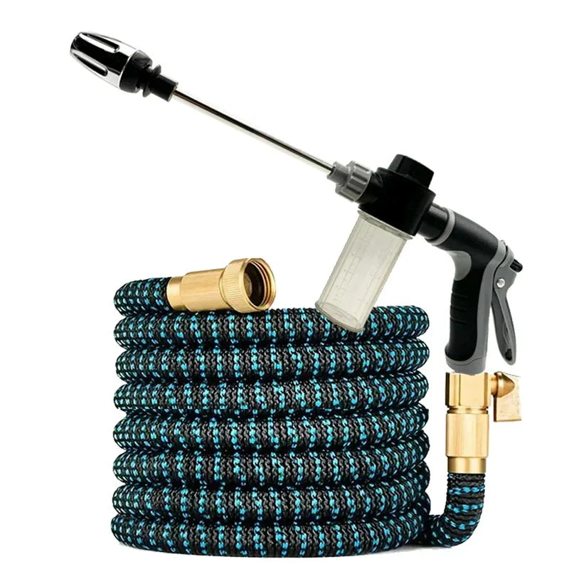 Expandable Garden Hose 3X Length with High-Pressure Spray Gun Nozzle Set Retractable Storage Outdoor Watering System
