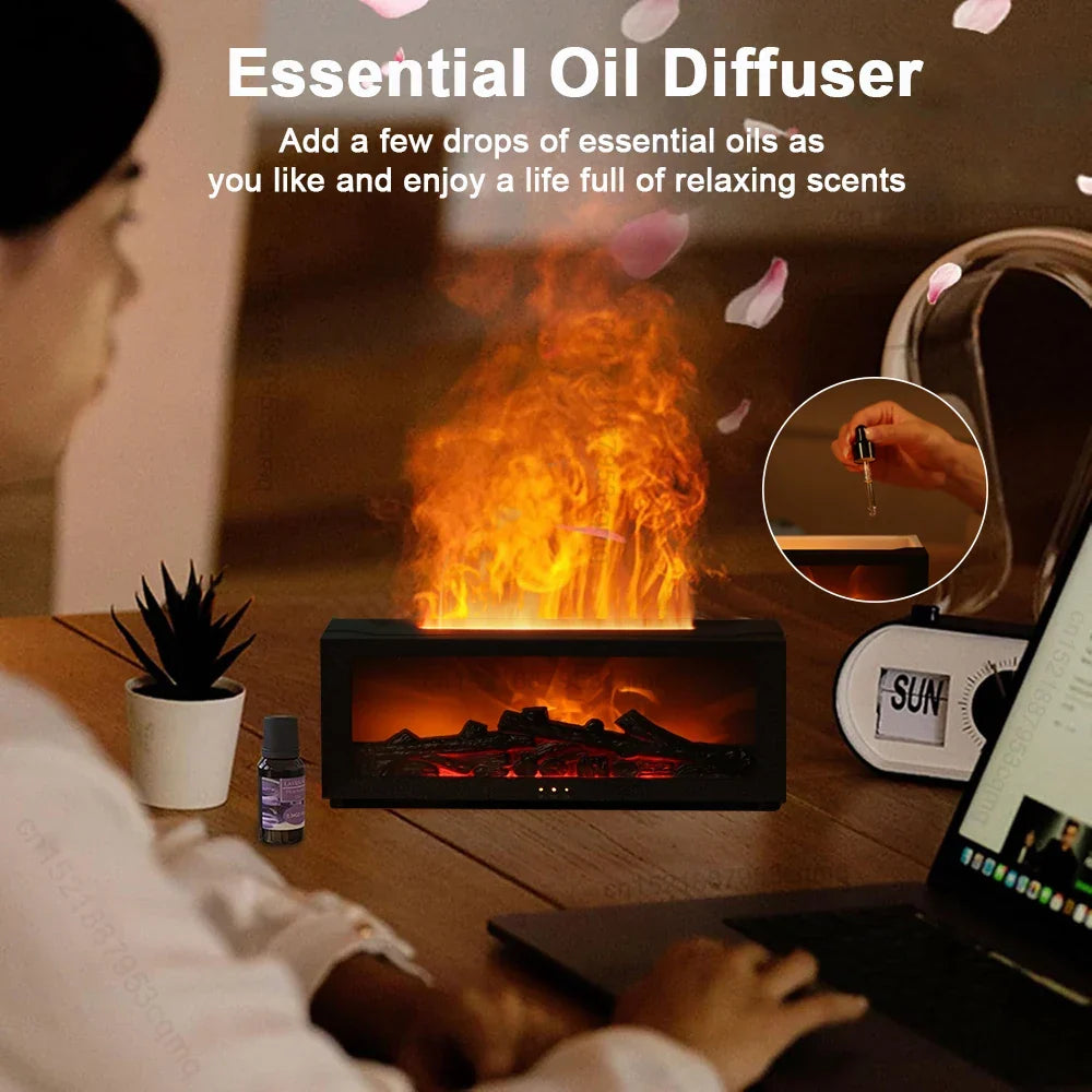 Ultrasonic Mist Diffuser with Flame-Effect LED Light and Remote Control for Desktop, Bedroom, and Office