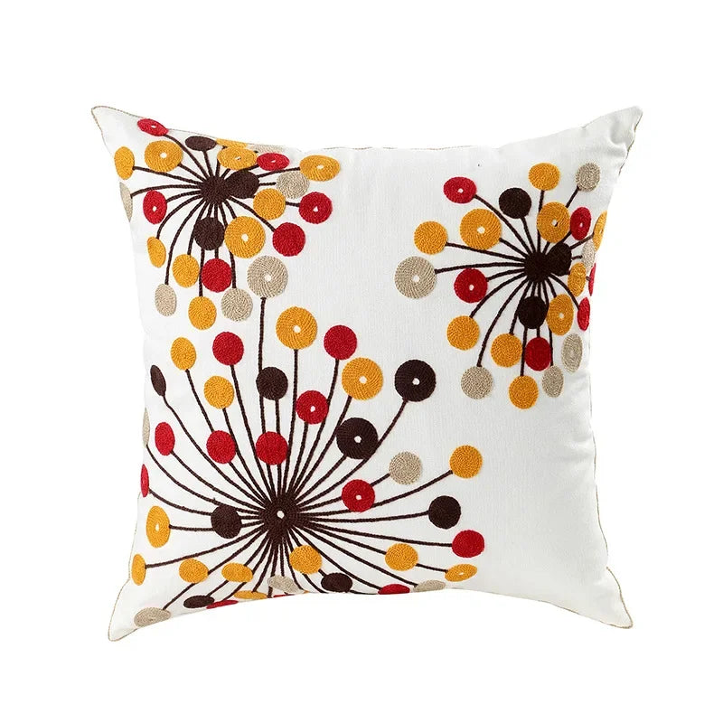 Floral Embroidered Throw Pillow Cover 18x18 Inches Cotton Canvas White Decorative Cushion Case for Couch Bed Chair Farmhouse Modern Living R