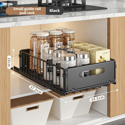Organisateur de placard coulissant, étagère sur rails en acier, plateau de 38 cm de profondeur pour épices ou garde-manger, rangement de cuisine, noir