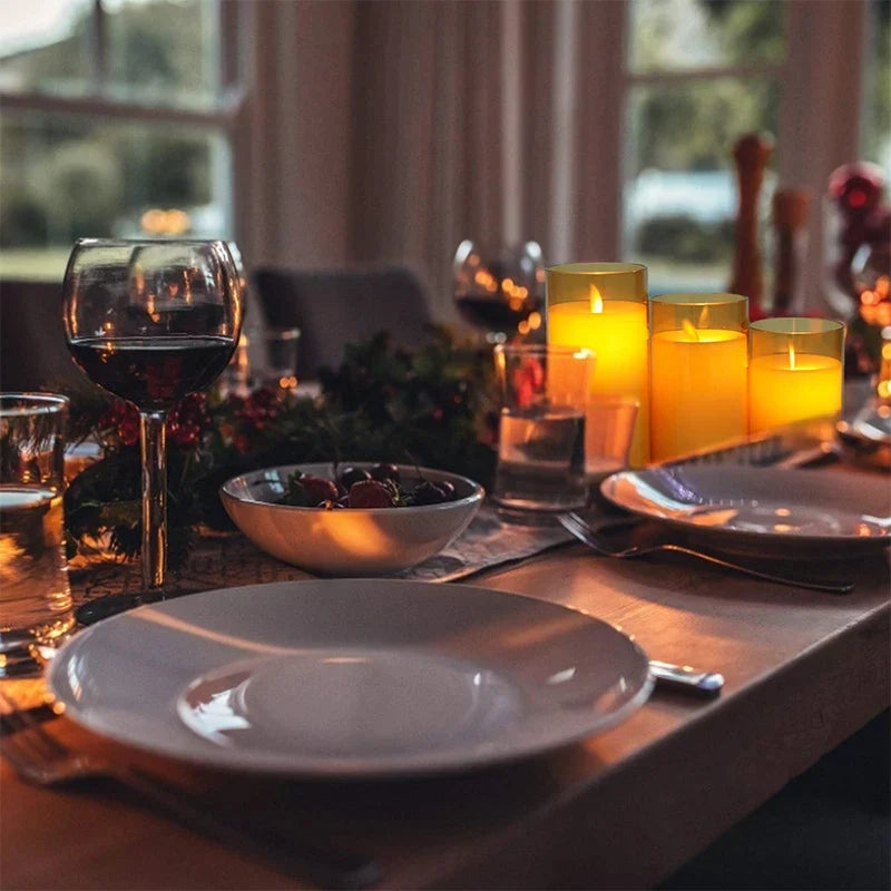 Battery-Operated LED Pillar Candles with Remote Timer Set of 3 Ivory Polypropylene 4-6 Inch Realistic Flicker Indoor Decor for Dining Room B