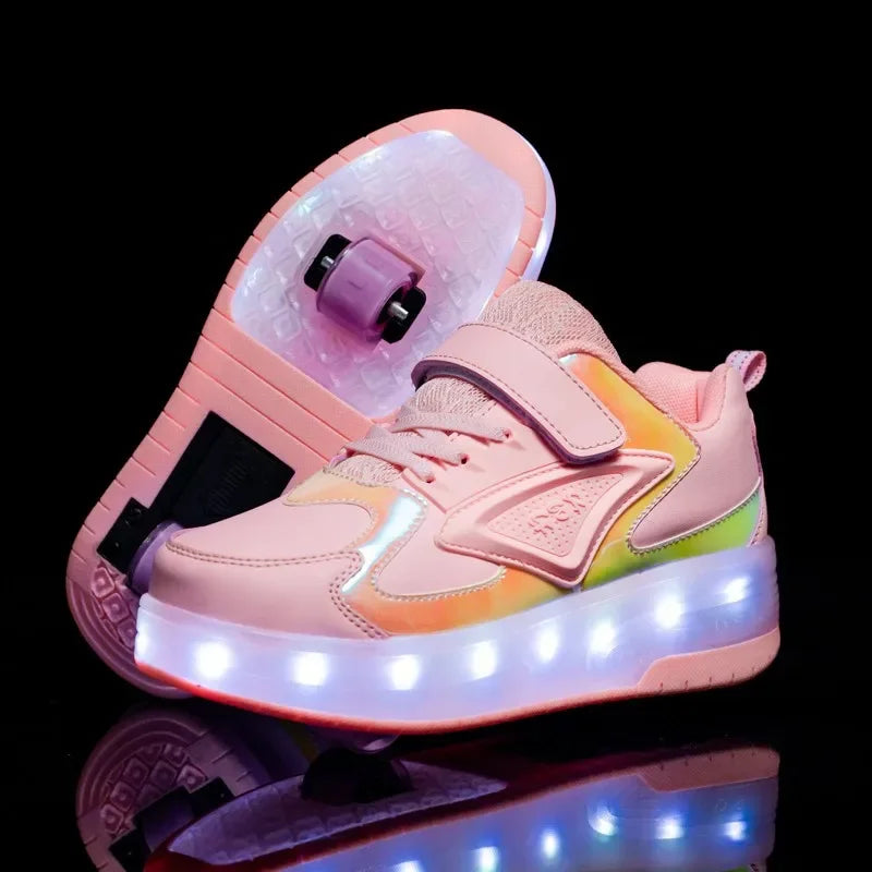Light-Up Roller Sneakers for Kids – Illuminated Wheels with LED Lights for Boys & Girls – Skate Shoes with Retractable Wheels