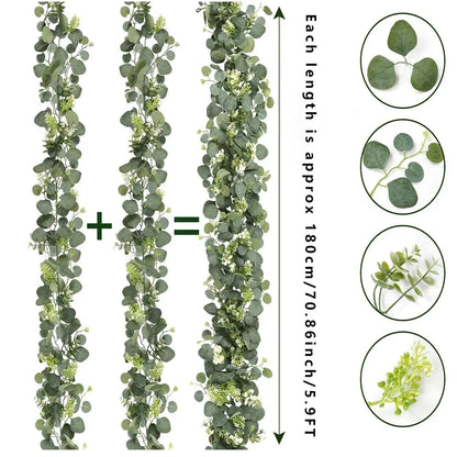 Artificial Eucalyptus Garland 70-Inch Greenery Strand Set of 2 for Mantel Staircase Wedding Party Home Decoration