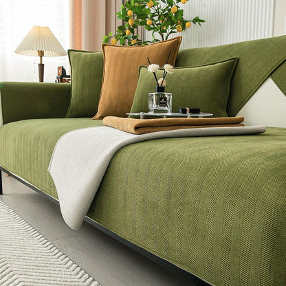 Chenille Couch Cover with Non-Slip Grip | Stays Put on Sofa, Loveseat, Sectional | Soft Throw for Living Room Furniture Protection