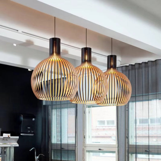 Suspension sphérique en bois – Luminaire suspendu à lattes pour salle à manger et salon